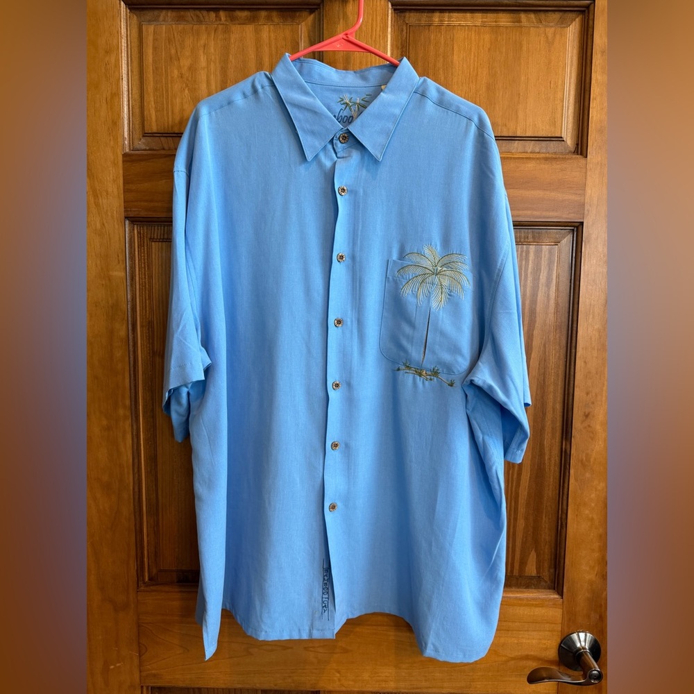 BAMBOO Light Blue Palm Embroidered Men's Shirt